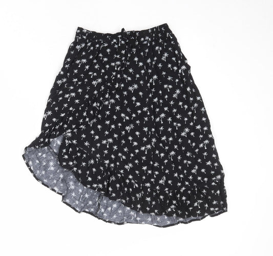 H&M Girls Black Geometric Viscose Wrap Skirt Size 11-12 Years Regular Pull On - Palm Trees