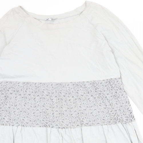 Collezione Garia Womens Grey Check Cotton Jumper Dress Size S Round Neck Pullover