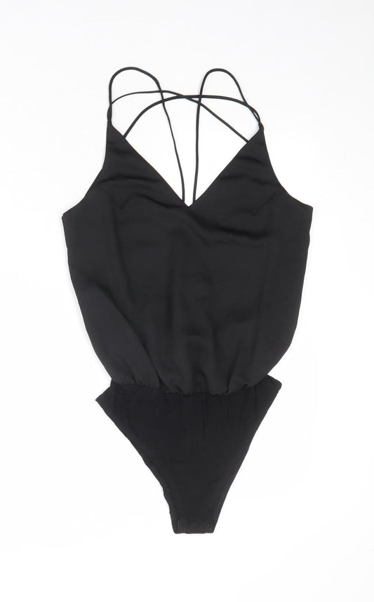 Topshop Womens Black Polyester Bodysuit One-Piece Size 8 Snap