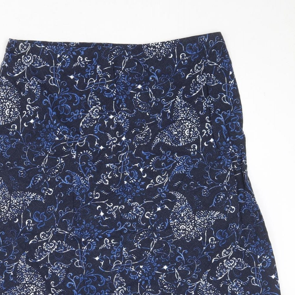 Marks and Spencer Womens Blue Geometric Linen A-Line Skirt Size 16