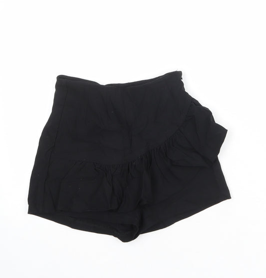 Bershka Womens Black Polyester Culotte Shorts Size 6 Regular Zip