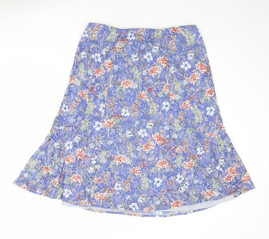 Cotton Traders Womens Blue Floral Polyester Swing Skirt Size 16