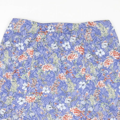 Cotton Traders Womens Blue Floral Polyester Swing Skirt Size 16