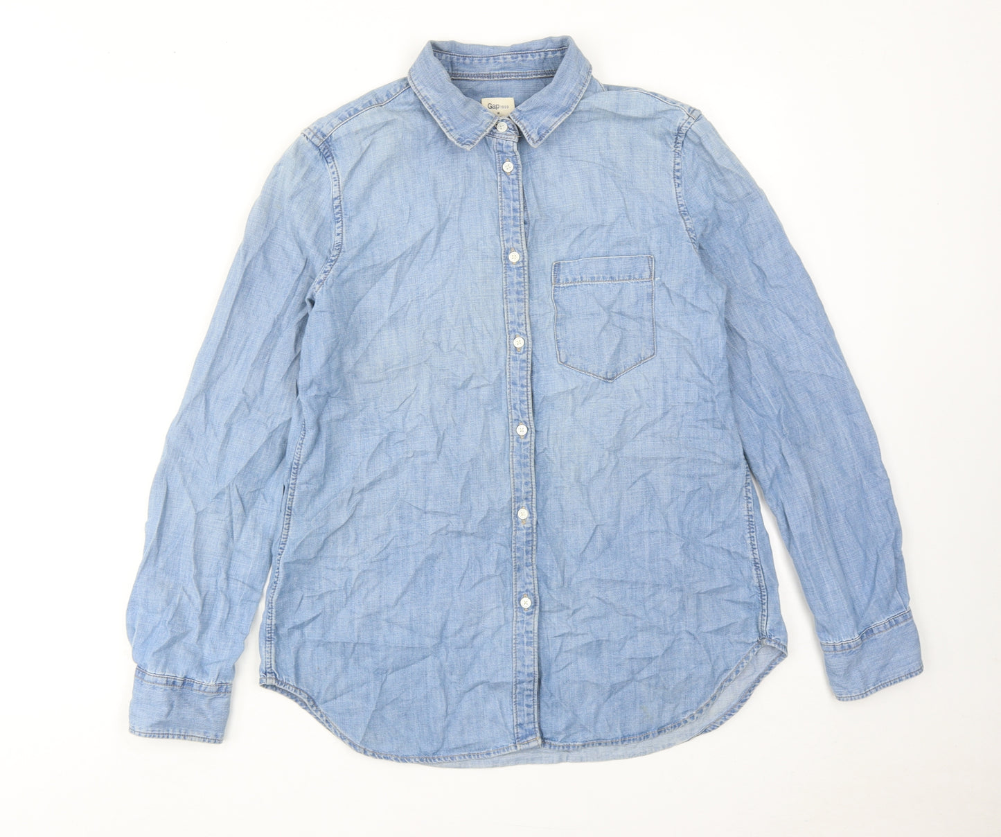 Gap Womens Blue Cotton Basic Button-Up Size M Collared