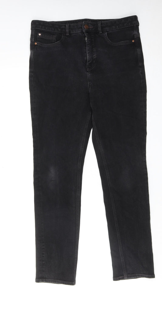 Marks and Spencer Womens Black Cotton Skinny Jeans Size 14 Slim Zip
