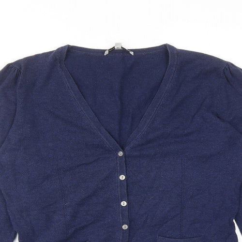 Laura Ashley Womens Blue V-Neck Cotton Cardigan Jumper Size 12