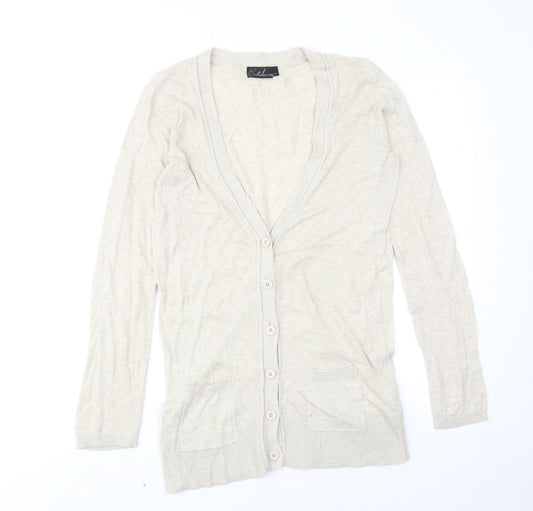 Collection Womens Ivory V-Neck Cotton Cardigan Jumper Size 12