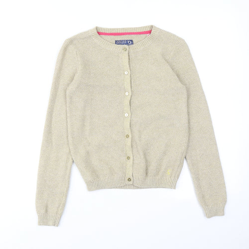 Joules Girls Beige Boat Neck Cotton Cardigan Jumper Size 11-12 Years Button