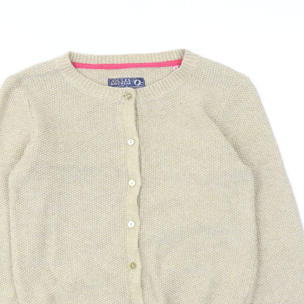 Joules Girls Beige Boat Neck Cotton Cardigan Jumper Size 11-12 Years Button