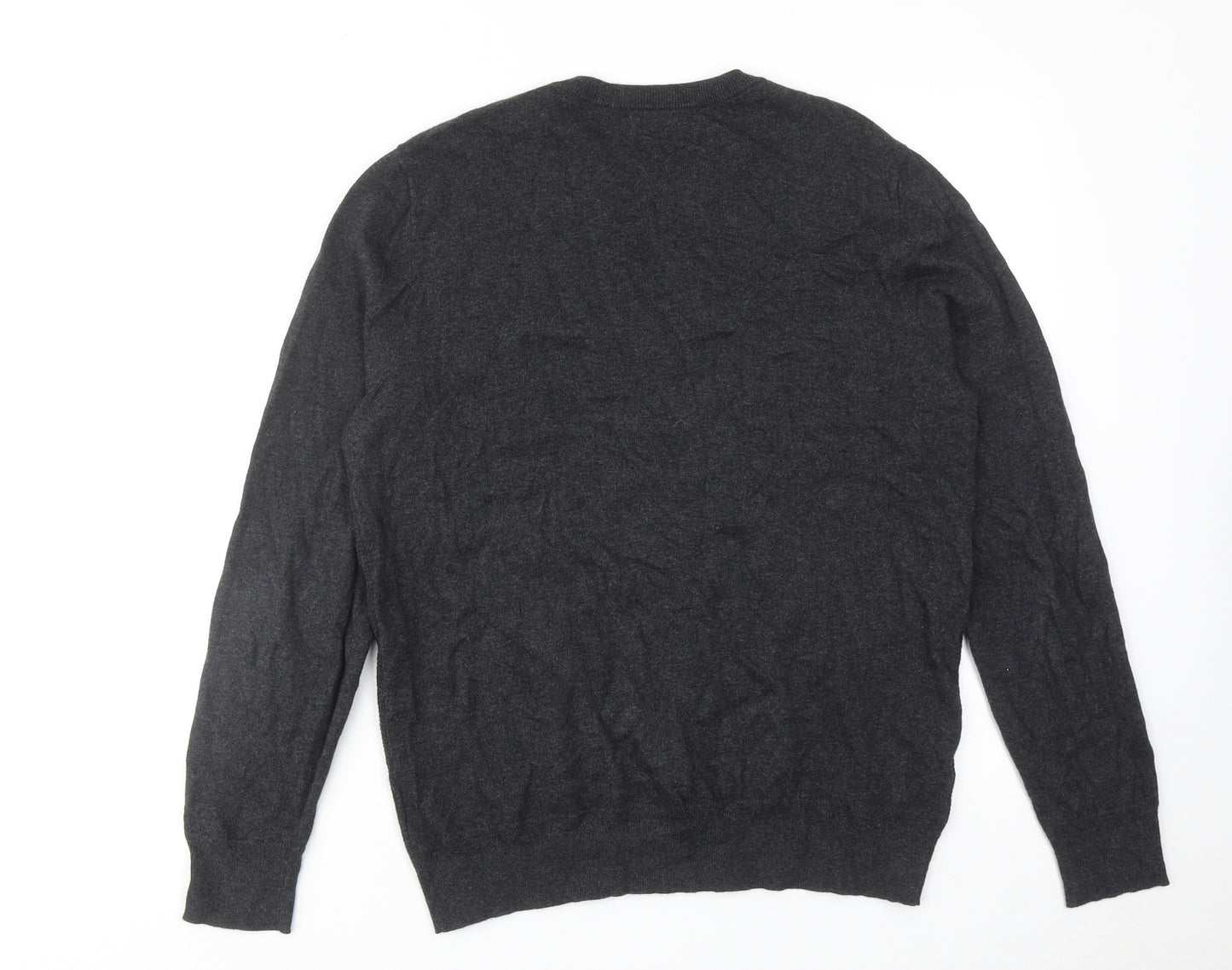 Debenhams Mens Grey V-Neck Cotton Pullover Jumper Size M Long Sleeve