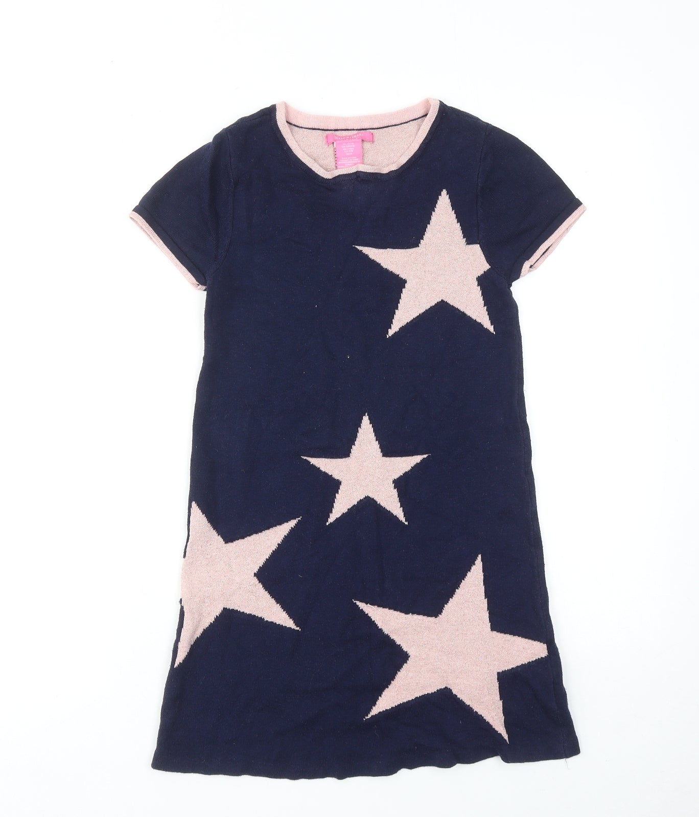 Isaac Mizrahi Girls Blue Geometric Cotton Jumper Dress Size 7-8 Years Boat Neck Pullover - Stars