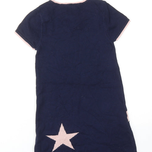 Isaac Mizrahi Girls Blue Geometric Cotton Jumper Dress Size 7-8 Years Boat Neck Pullover - Stars