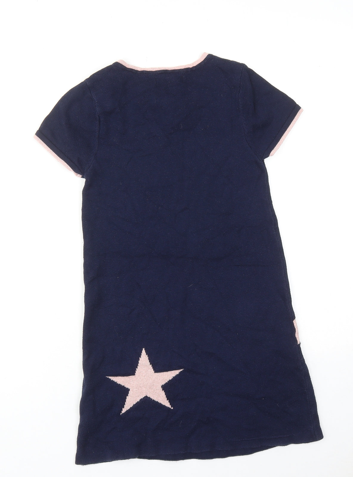 Isaac Mizrahi Girls Blue Geometric Cotton Jumper Dress Size 7-8 Years Boat Neck Pullover - Stars