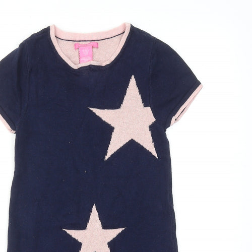 Isaac Mizrahi Girls Blue Geometric Cotton Jumper Dress Size 7-8 Years Boat Neck Pullover - Stars