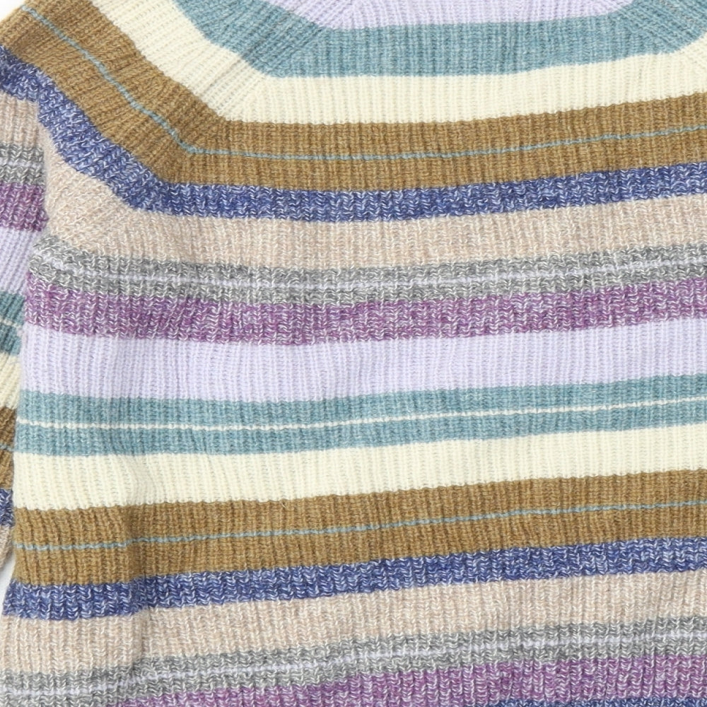 Woolovers Womens Multicoloured Round Neck Striped Acrylic Pullover Jumper Size M