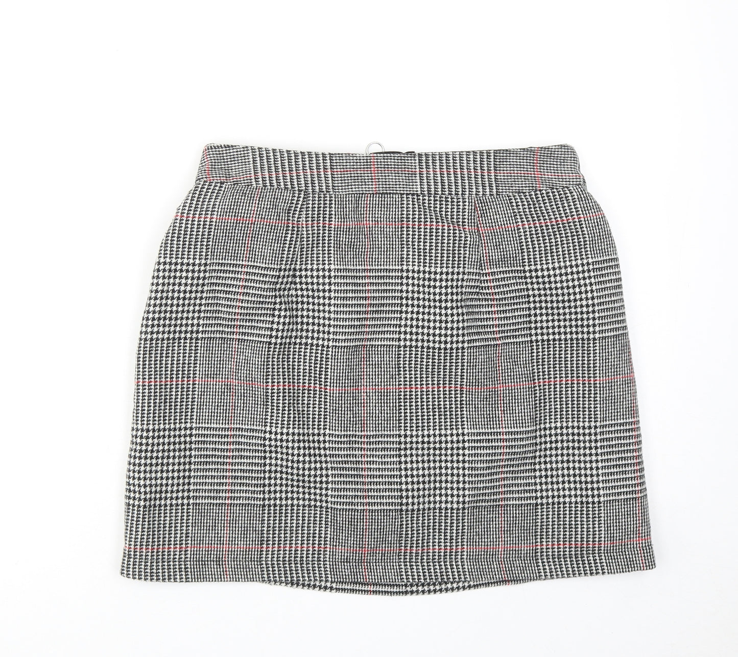 Topshop Womens Grey Plaid Acrylic A-Line Skirt Size 10 Zip
