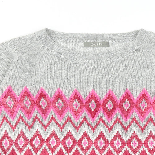 Oasis Womens Pink Boat Neck Geometric Acrylic Pullover Jumper Size M