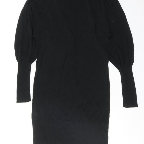 NEXT Womens Black Cotton Pencil Dress Size S Boat Neck Zip - Slash Neck