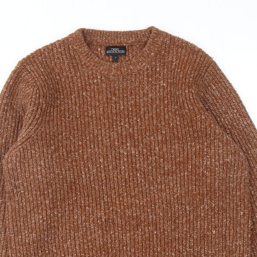 NEXT Mens Brown Round Neck Acrylic Pullover Jumper Size S Long Sleeve