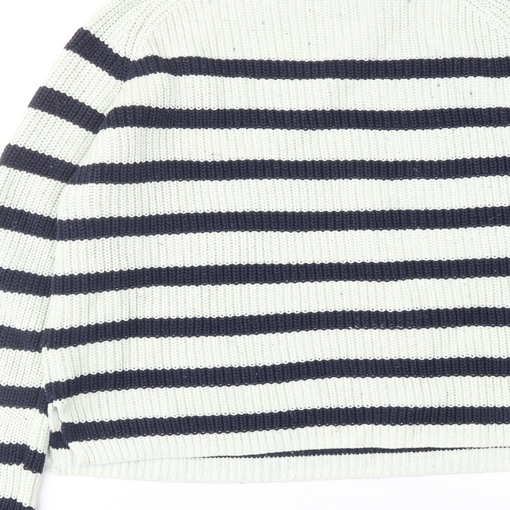 Marks and Spencer Womens White Round Neck Striped Cotton Pullover Jumper Size M