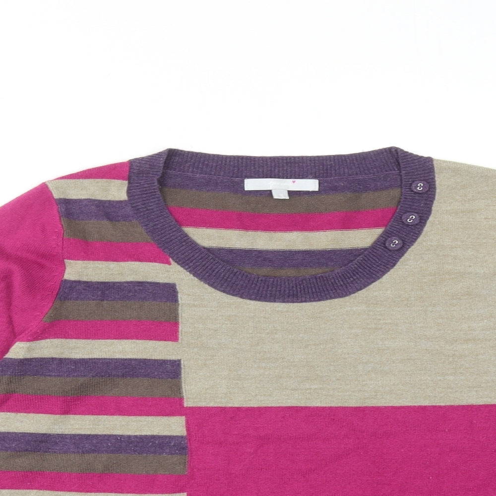 Per Una Womens Purple Round Neck Striped Acrylic Pullover Jumper Size 12