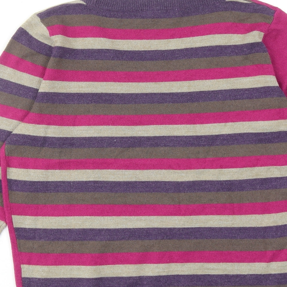 Per Una Womens Purple Round Neck Striped Acrylic Pullover Jumper Size 12
