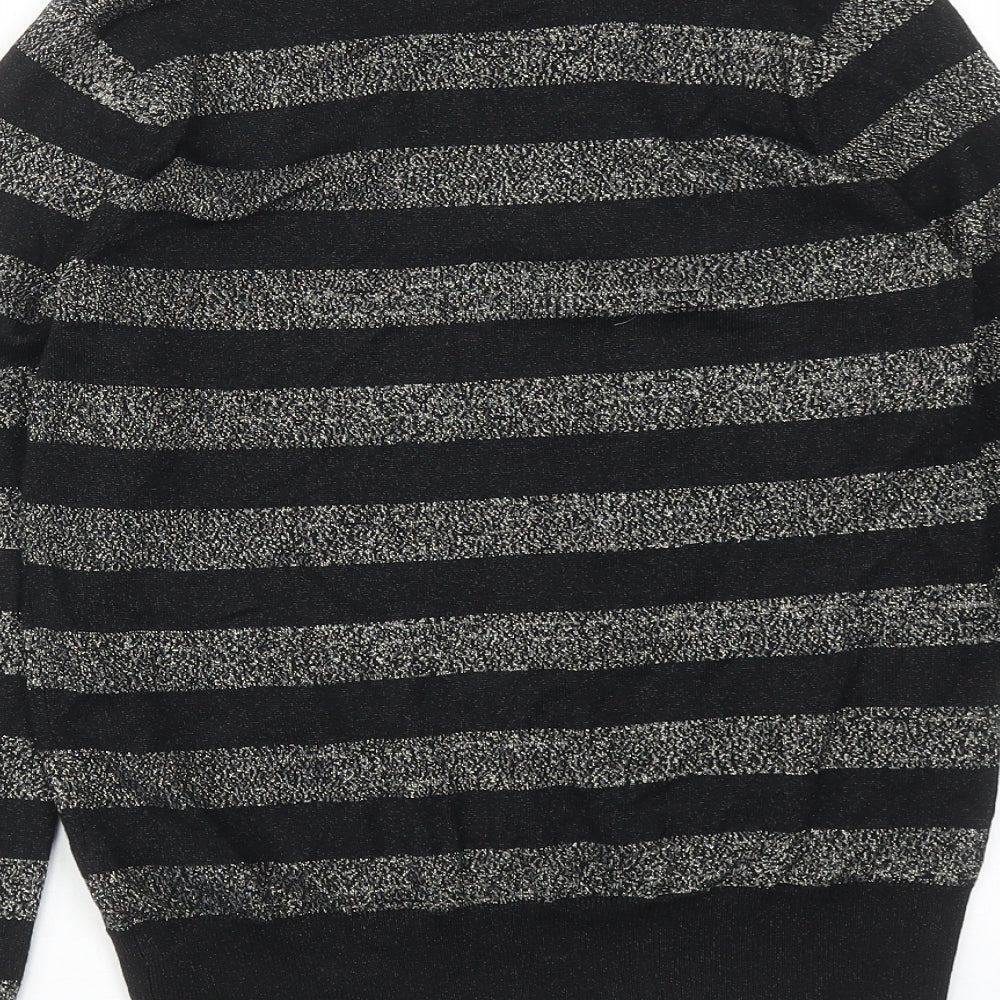Marks and Spencer Womens Black Collared Striped Viscose Pullover Jumper Size S