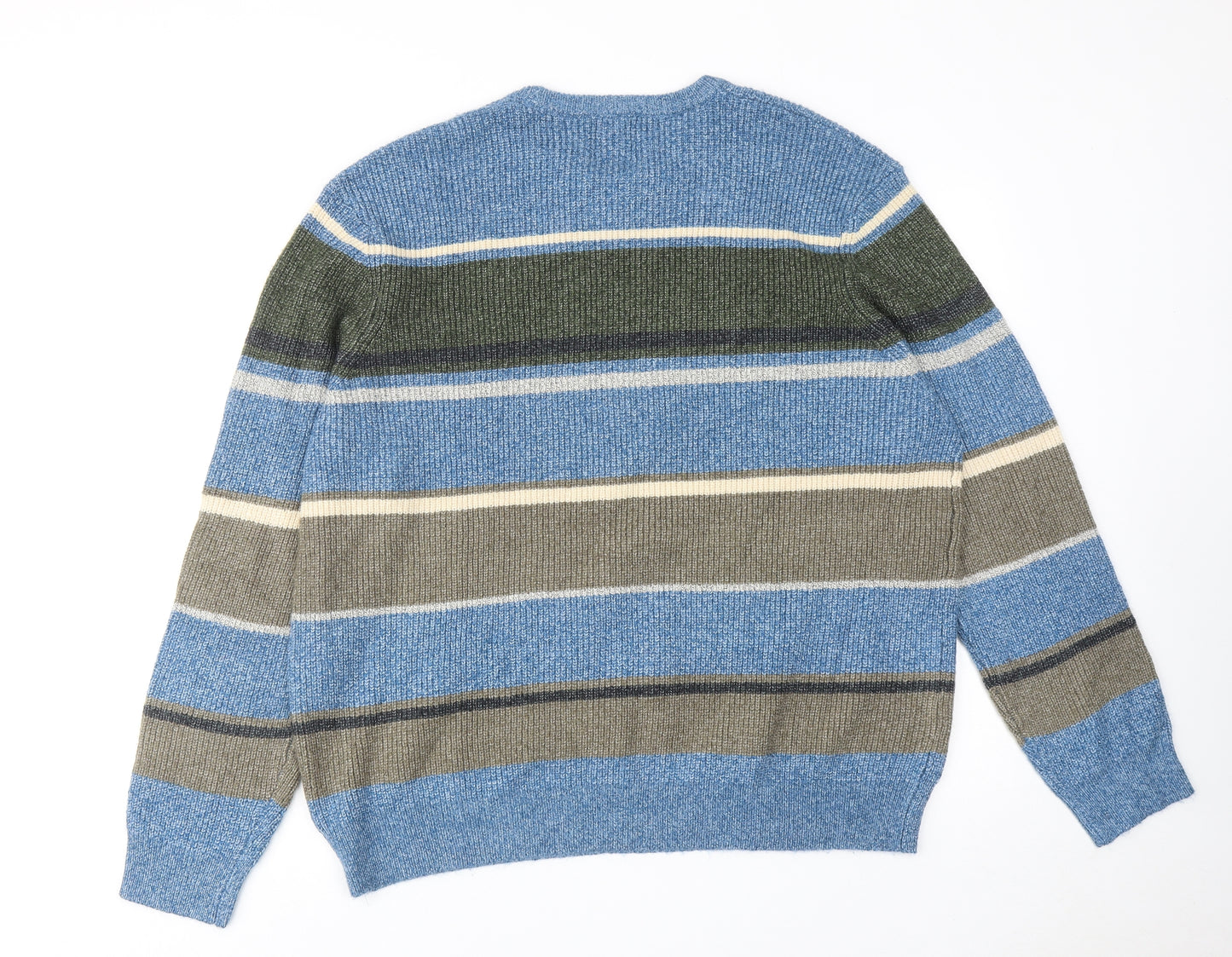 Marks and Spencer Mens Blue Round Neck Striped Polyamide Pullover Jumper Size 2XL Long Sleeve