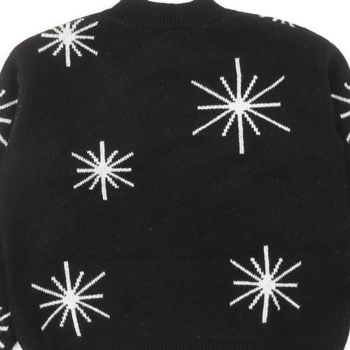 Marks and Spencer Womens Black Round Neck Geometric Polyester Pullover Jumper Size S