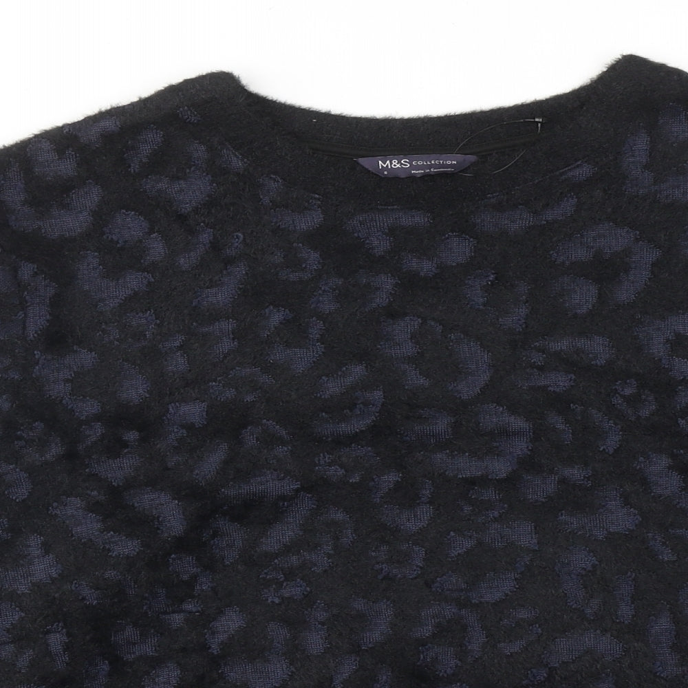 Marks and Spencer Womens Blue Roll Neck Animal Print Polyester Pullover Jumper Size S - Leopard Print