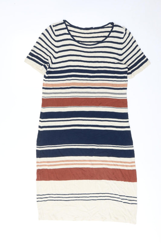 BHS Womens Multicoloured Striped Viscose T-Shirt Dress Size M Round Neck Pullover