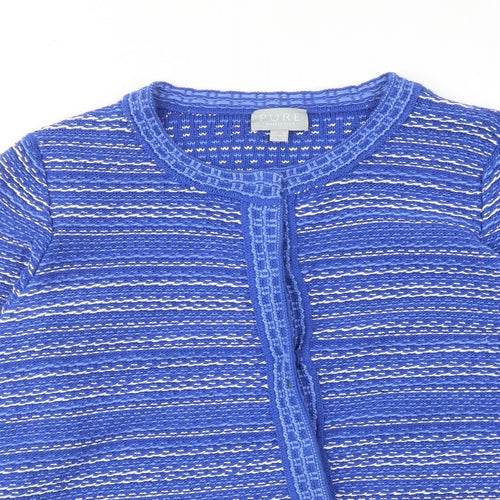 Pure Womens Blue Roll Neck Cotton Cardigan Jumper Size 18