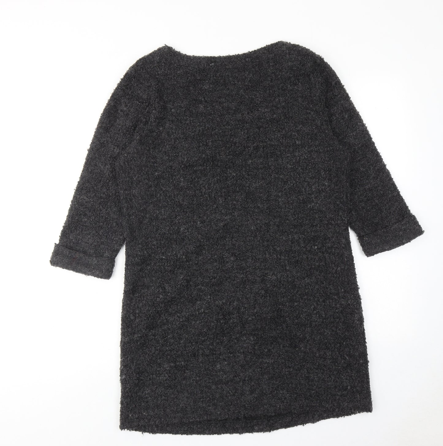 NEXT Womens Grey Polyester Jumper Dress Size 14 V-Neck Pullover