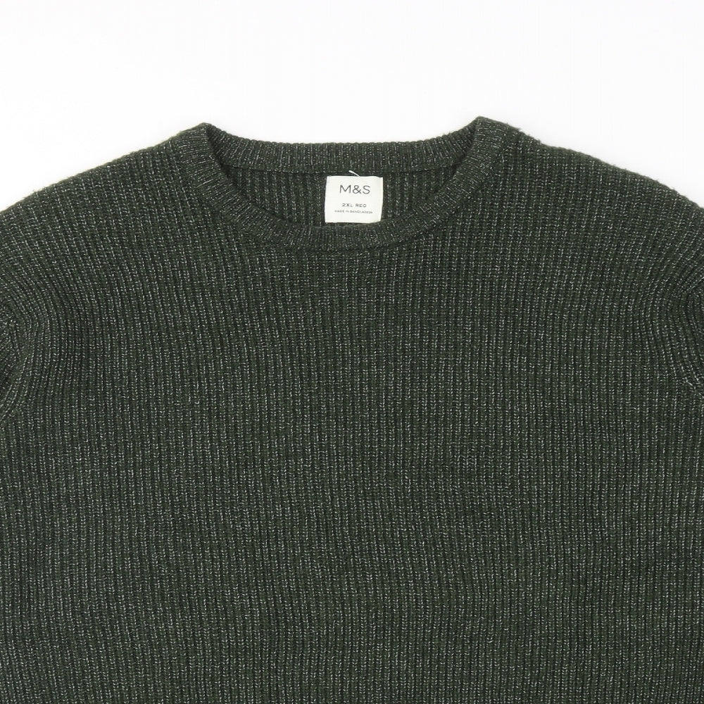 Marks and Spencer Mens Green Round Neck Acrylic Pullover Jumper Size 2XL Long Sleeve