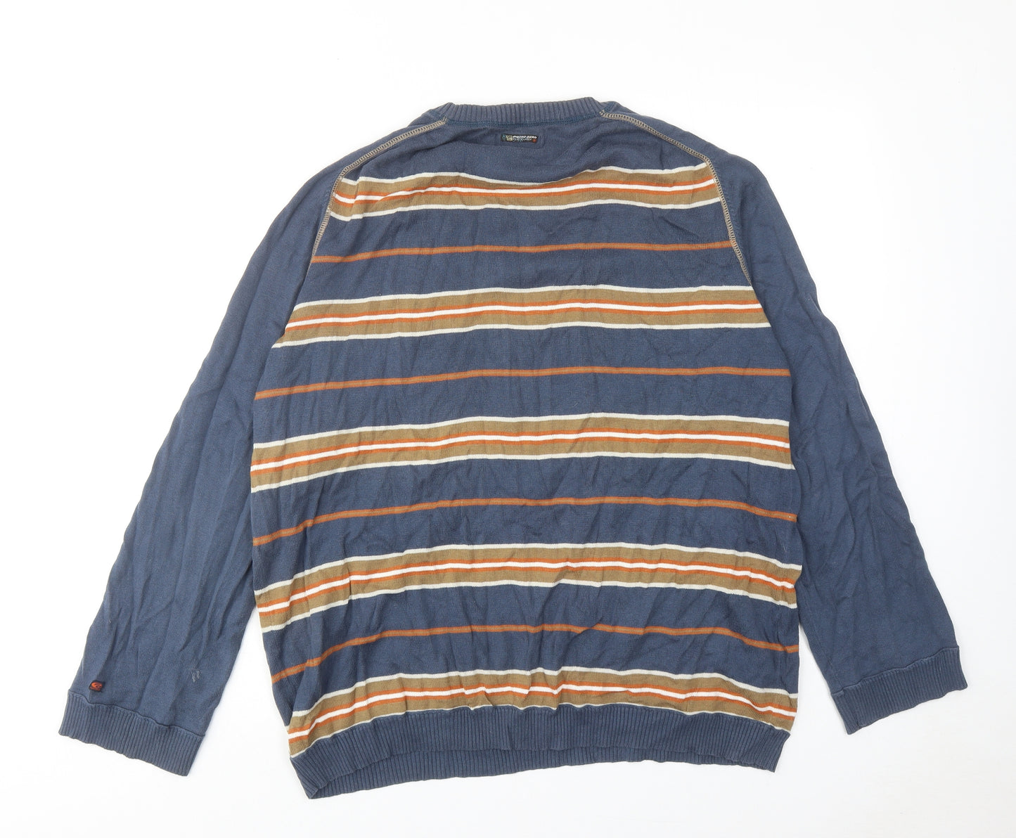 Point Zero Mens Blue Round Neck Striped Cotton Pullover Jumper Size XL Long Sleeve