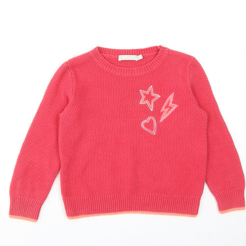 Minti Girls Pink Boat Neck Acrylic Pullover Jumper Size 5-6 Years Pullover