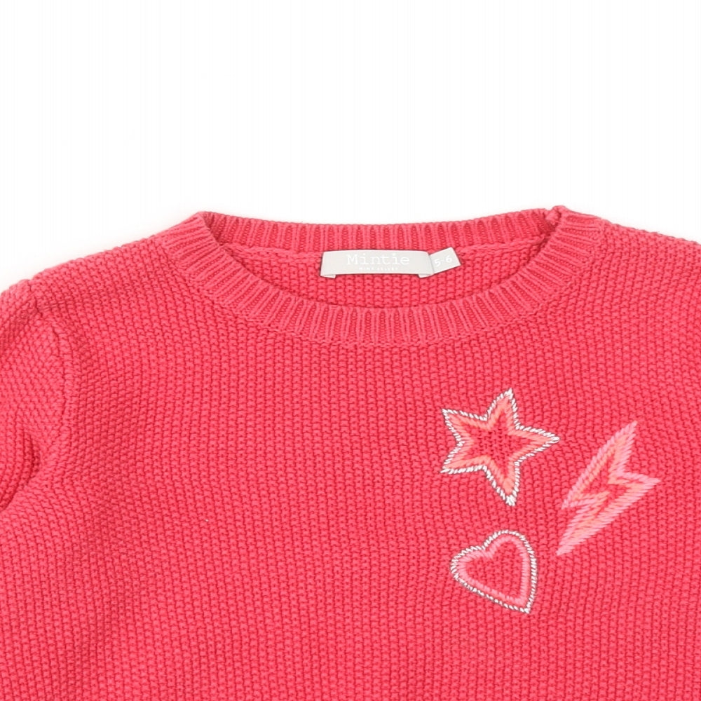 Minti Girls Pink Boat Neck Acrylic Pullover Jumper Size 5-6 Years Pullover