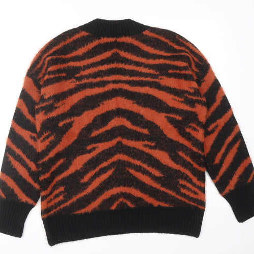 NEXT Womens Brown V-Neck Animal Print Acrylic Pullover Jumper Size S - Tiger Print