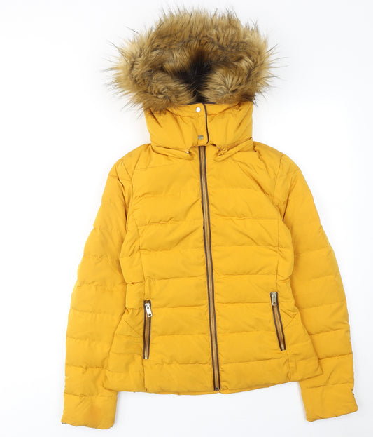 Zara Womens Yellow Quilted Jacket Size XS Zip