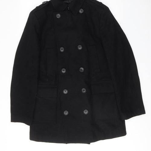 Burton Mens Black Pea Coat Coat Size M Button