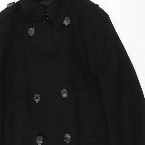 Burton Mens Black Pea Coat Coat Size M Button