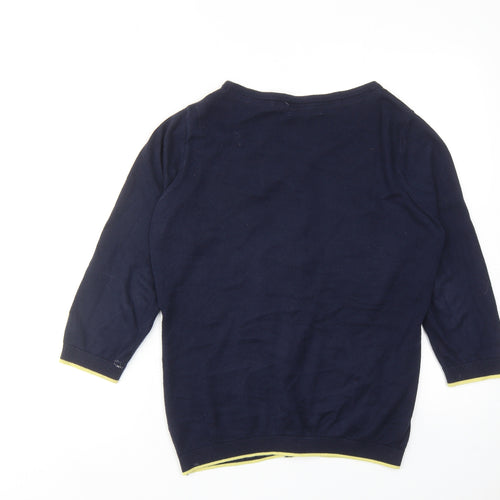 Per Una Womens Blue Boat Neck Cotton Cardigan Jumper Size 10 - Flower Detail