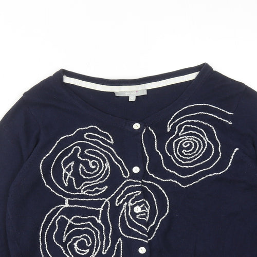 Per Una Womens Blue Boat Neck Cotton Cardigan Jumper Size 10 - Flower Detail