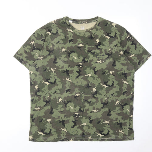 DECATHLON Mens Green Camouflage Cotton T-Shirt Size XL Crew Neck