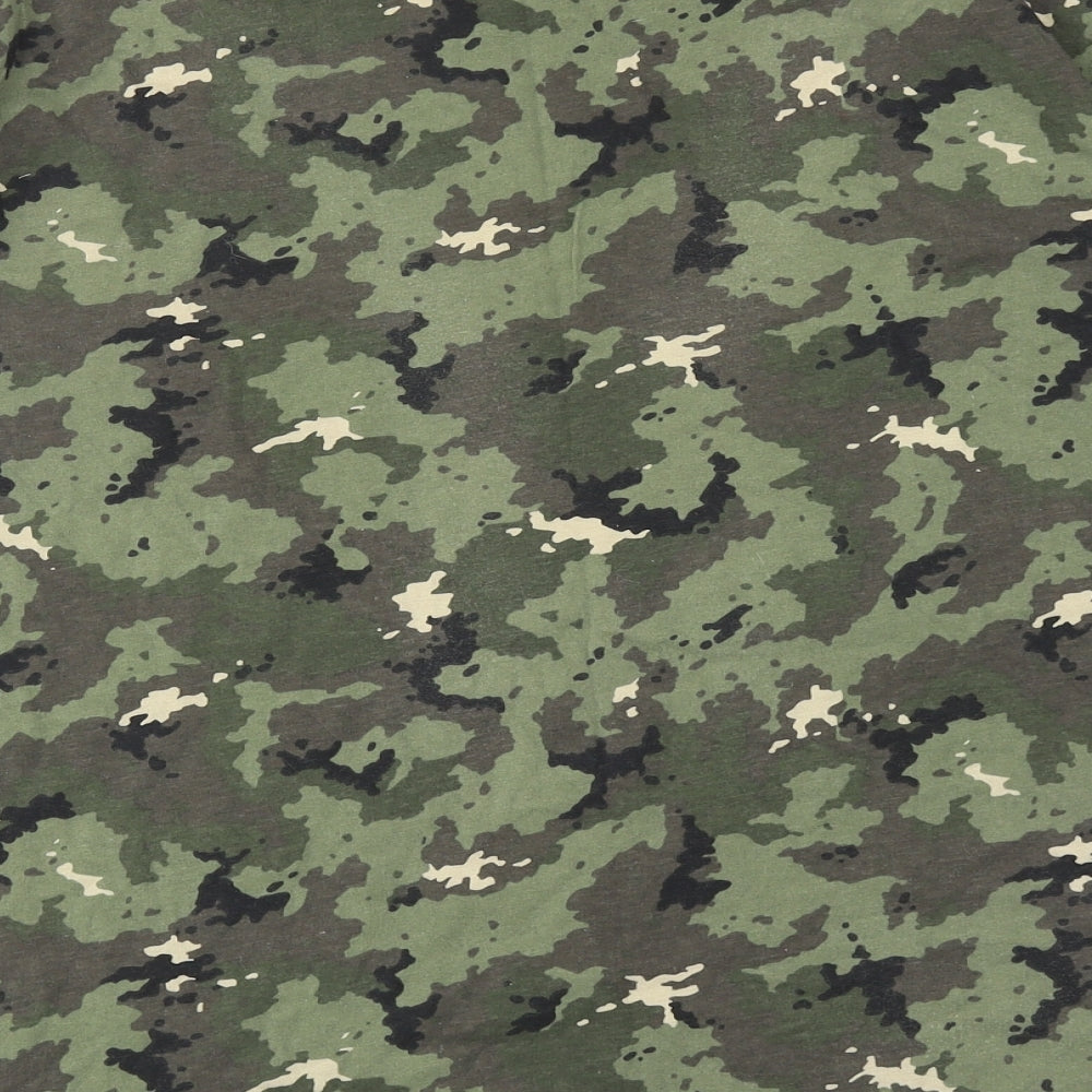 DECATHLON Mens Green Camouflage Cotton T-Shirt Size XL Crew Neck