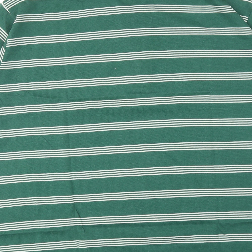 Premier Man Mens Green Striped Polyester Polo Size L Collared Button