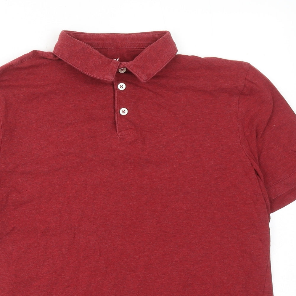 H&M Mens Red Cotton Polo Size M Collared Button