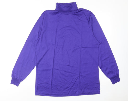 Lands' End Womens Purple Cotton Basic Blouse Size M Roll Neck