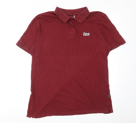 JACK & JONES Mens Red Cotton Polo Size XL Collared Button