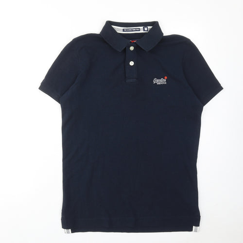 Superdry Mens Blue Cotton Polo Size M Collared Button